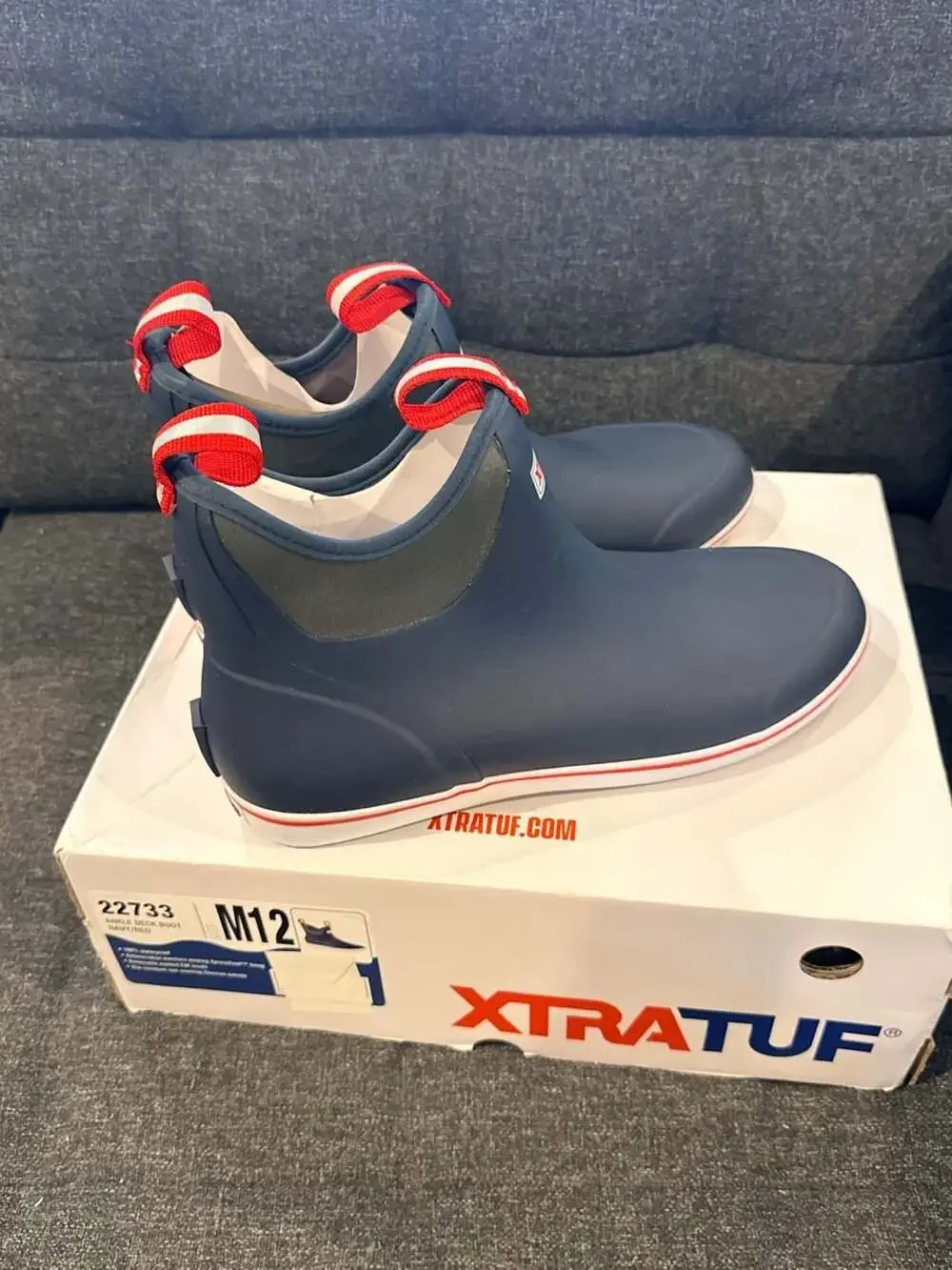 XTRATUF Men's Ankle Deck Boot in Navy/Red, Style 22733 -12M